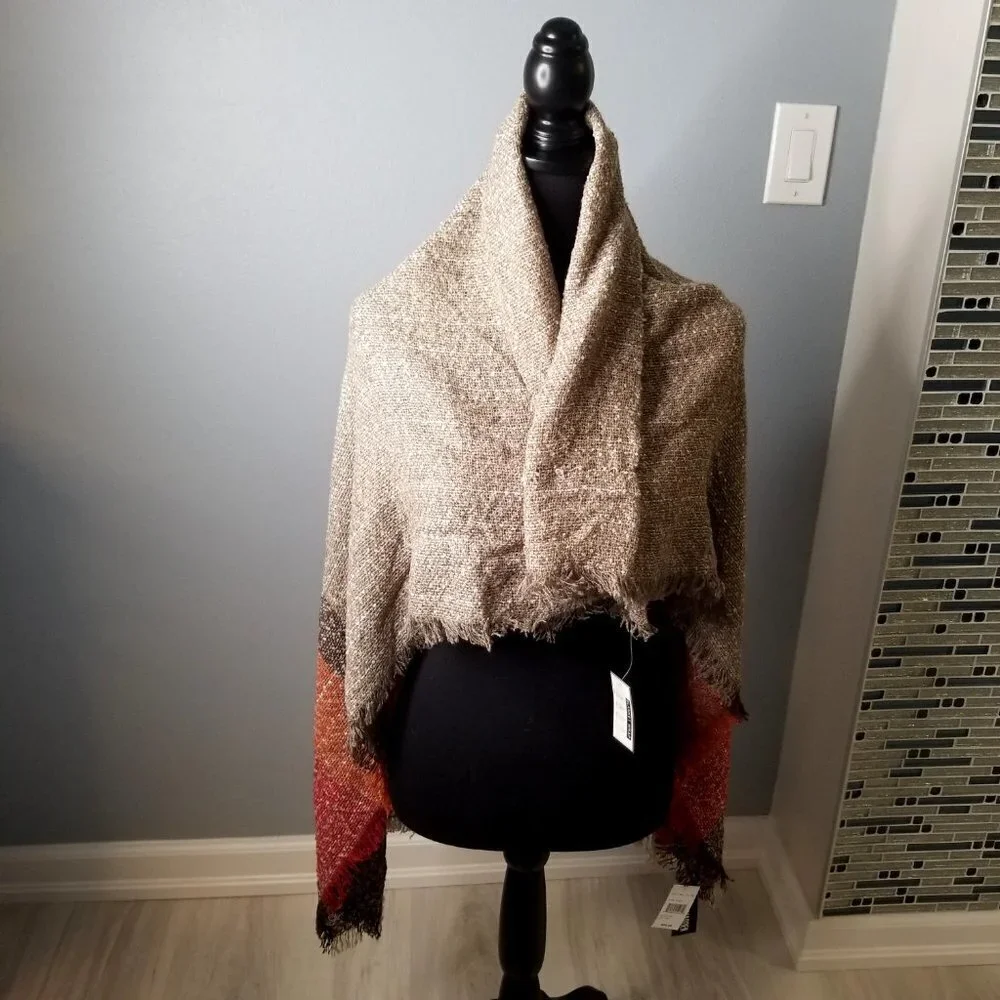 Steve Madden Large Boucle Beige Stripe Blanket Throw Shawl Scarf NEW NWT $50
